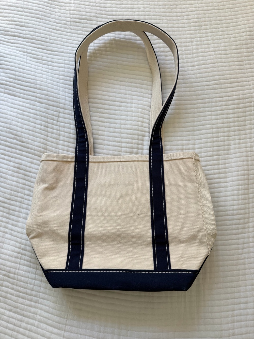 L.L.Bean Vintage Tote and Boat Bag Open Top Double Handles Beige/Navy